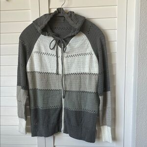 Striped Knit Hoodie Cardigan